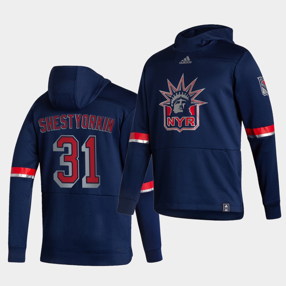 Men New York Rangers #31 Shestyorkin Blue NHL 2021 Adidas Pullover Hoodie Jersey->new york rangers->NHL Jersey
